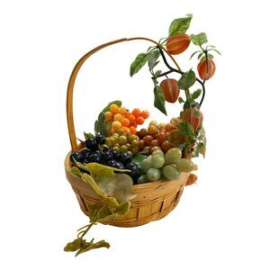 Wicker Basket With Faux Fruit Display For Home Decor